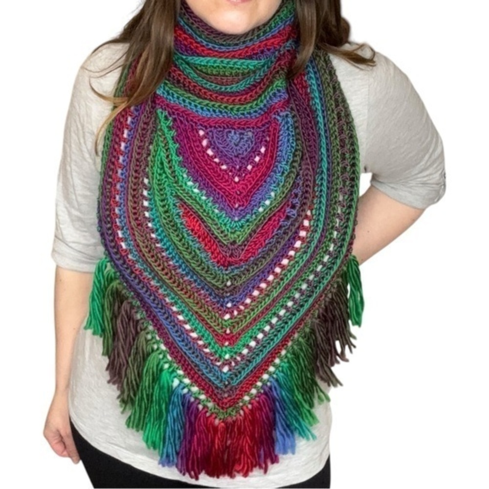 Handcrafted Crochet Cowl Neck Scarf With Fringe New Handmade by Seller Knit